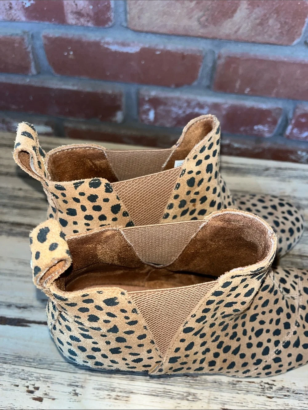 Toms Tan and Black Cheetah Print Suede Ankle Booties
